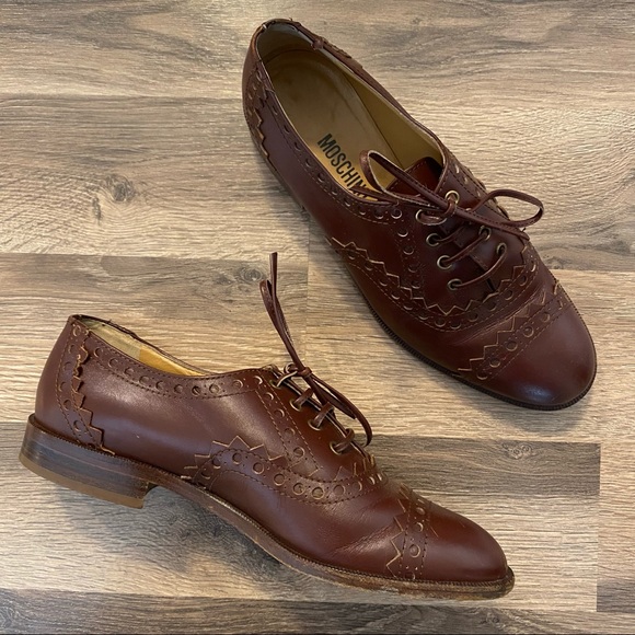 Moschino Shoes - Moschino Brown Leather Lace Up Oxford Shoes